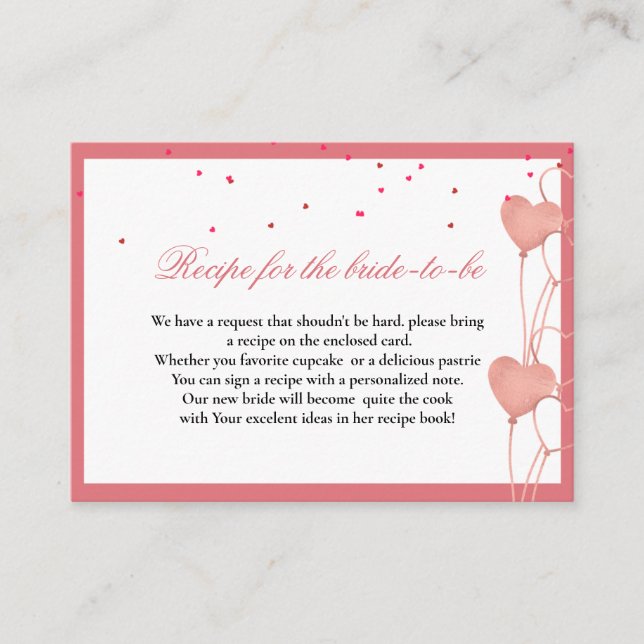 Carte D'accompagnement valentine thème demande recette pour la mariée (Devant)