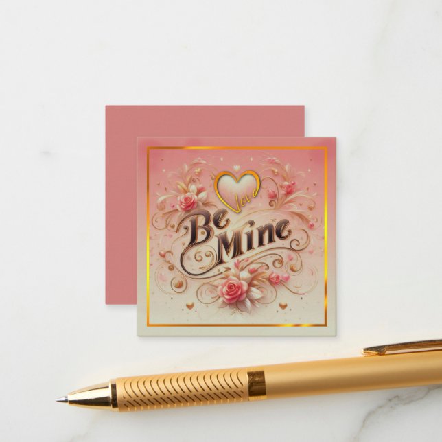 Carte D'accompagnement Valentine's Day Be Mine Design with Heart, Citatio (Devant/Arrière en situation)