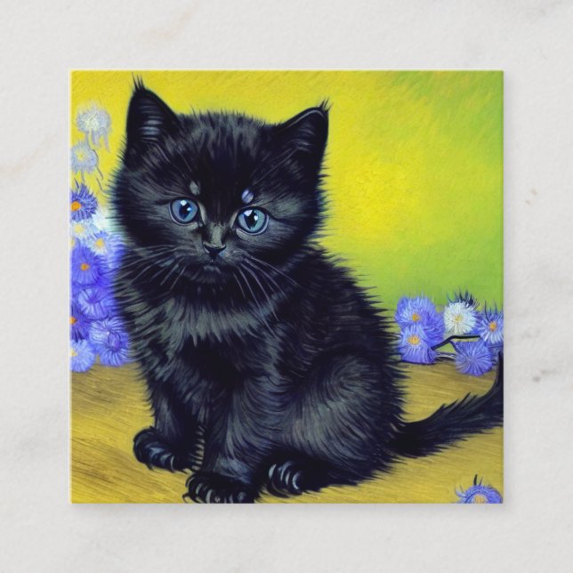 Carte D'accompagnement Van Gogh Chat noir Fleurs violettes (Devant)