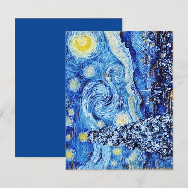 Carte D'accompagnement Van Gogh - La Nuit étoilée - Encl de Noël blanc (Devant / Derrière)