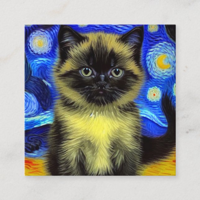 Carte D'accompagnement Van Gogh Starry Nuit Siamese Cat (Devant)