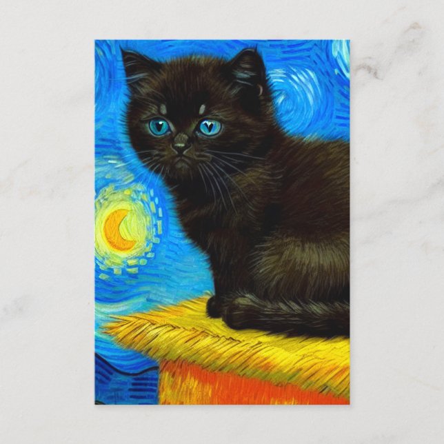 Carte D'accompagnement Van Gogh Style Starry Night Cat (Devant)