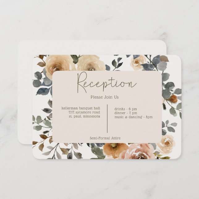 Carte D'accompagnement Vanilla White Boho Roses Mariage de réception crèm (Devant / Derrière)