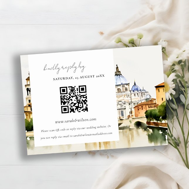 Carte D'accompagnement Vatican Rome Italie Mariage paysager QR Code RSVP (Créateur téléchargé)