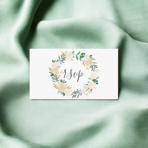 Carte D'accompagnement Verdure Blanc Floral Wreath Wedding RSVP