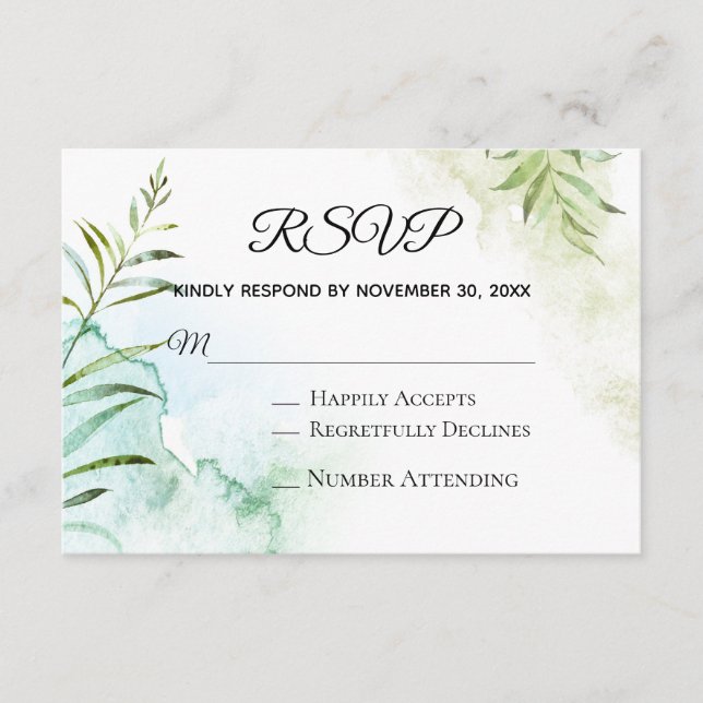 Carte D'accompagnement *~* Verdure botanique Mariage élégant RSVP (Devant)