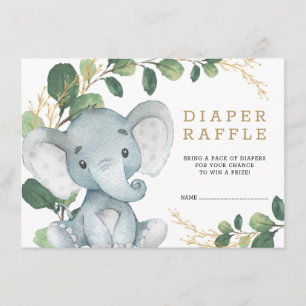Carte D'accompagnement Verdure douce Bébé d'or Raffle de couches éléphant