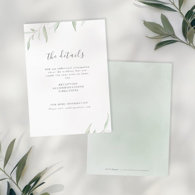 Carte D'accompagnement Verdure minimale mariage botanique simple (Minimal greenery simple botanical wedding enclosure card)