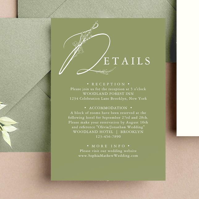 Carte D'accompagnement Verdure minimale Moss Green Floral Détails Mariage (Créateur téléchargé)