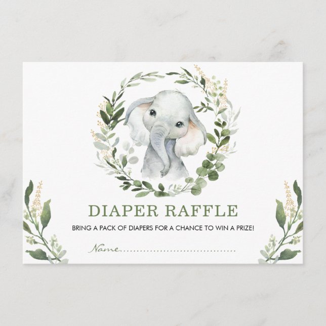 Carte D'accompagnement Verdure neutre Eléphant Or Bébé Déchets Raffle (Devant)