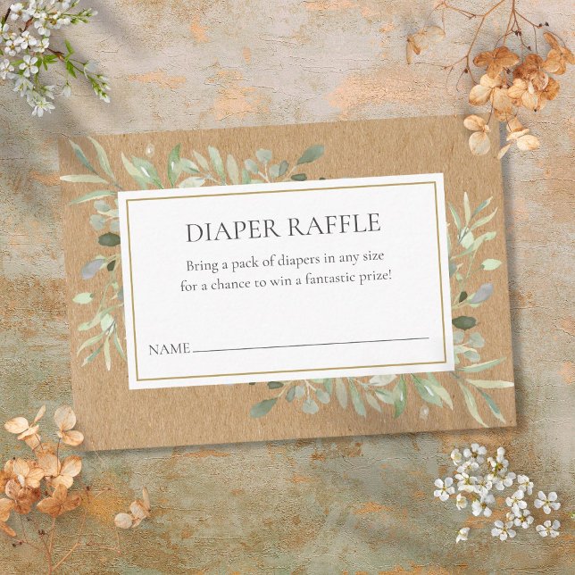 Carte D'accompagnement Verdure rustique Aquarelle couche Raffle Douche (Rustic Greenery Watercolor Diaper Raffle Shower Enclosure Card)
