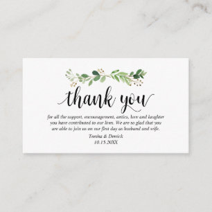 Carte D'accompagnement Verdure, script noir moderne, Merci Mariage