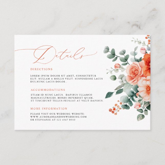 Carte D'accompagnement Verona Sunset Bright Orange Moderne Mariage Floral (Devant)