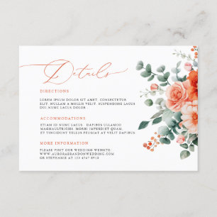 Carte D'accompagnement Verona Sunset Bright Orange Moderne Mariage Floral