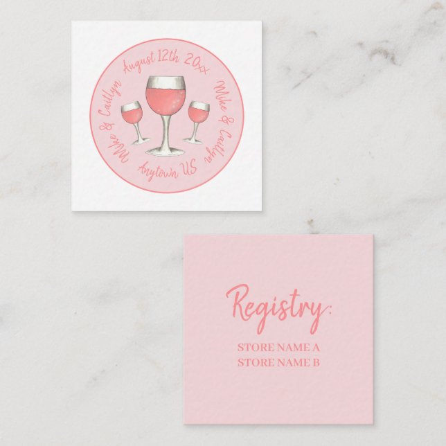 Carte D'accompagnement Verre rose Rosé Blush Mariage Fête des mariées (Devant / Derrière)