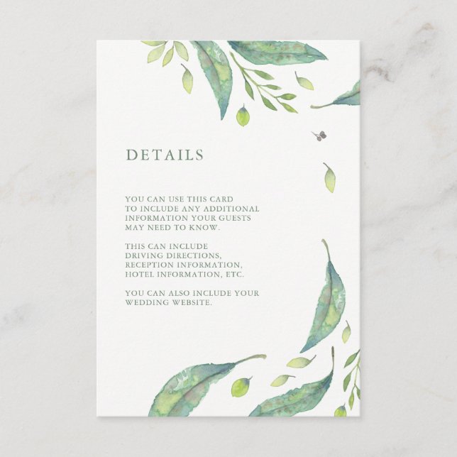 Carte D'accompagnement Vert feuilles | Informations sur le client Mariage (Devant)