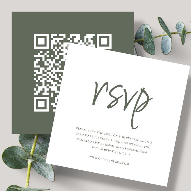 Carte D'accompagnement Vert forêt | Code QR | Réponse au mariage (Créateur téléchargé)
