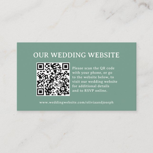 Carte D'accompagnement Vert Sauge | Code QR du site Web de mariage (Devant)