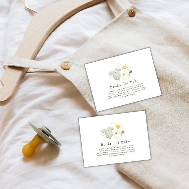 Carte D'accompagnement Vêtements de bébé verts neutres pour hommes Livres (Gender Neutral Green Baby Clothes Diaper Raffle Enclosure Card)