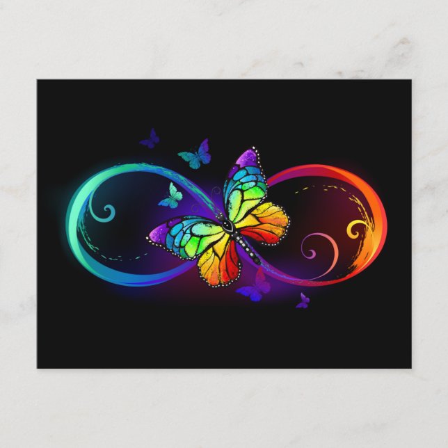 Carte D'accompagnement Vibrant infinity with rainbow butterfly on black (Devant)