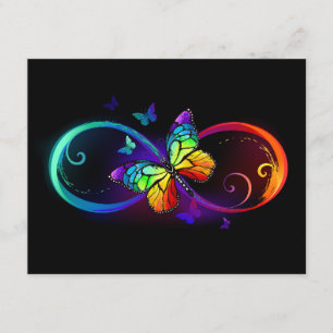 Carte D'accompagnement Vibrant infinity with rainbow butterfly on black