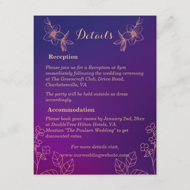 Carte D'accompagnement Vibrant Magenta Purple avec Mariage floral (Devant)