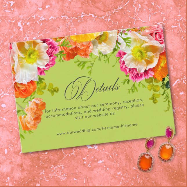 Carte D'accompagnement Vibrant Summer Floral Lime Orange Pink Wedding (Vibrant Summer Floral Lime Orange Pink Wedding Enclosure Card)