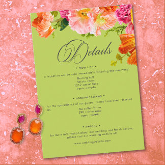 Carte D'accompagnement Vibrant Summer Floral Lime Orange Pink Wedding