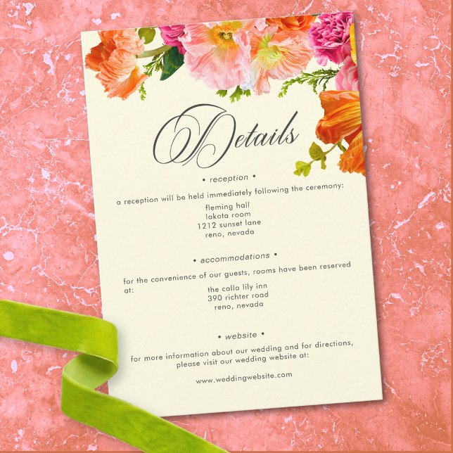 Carte D'accompagnement Vibrant Summer Floral Yellow Orange Pink Wedding (Vibrant Summer Floral Yellow Orange Pink Wedding Enclosure Card)