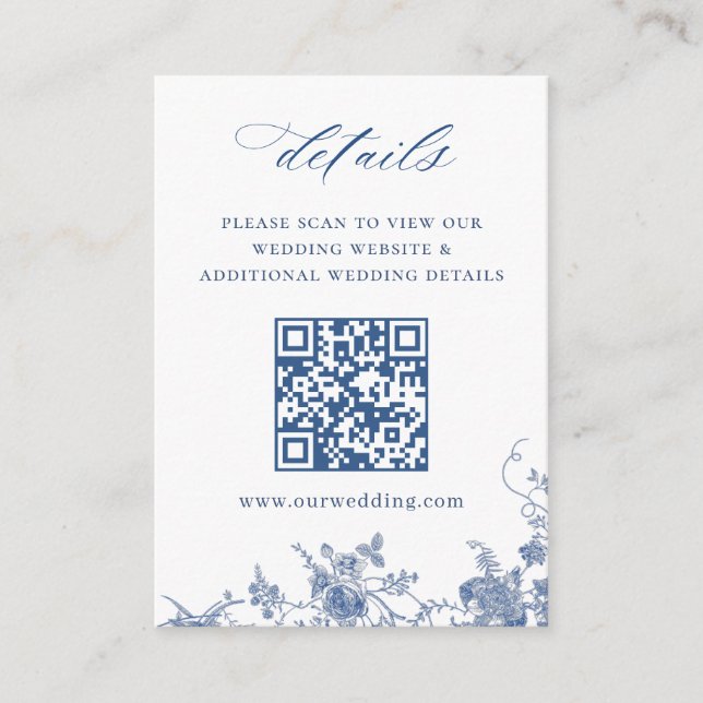 Carte D'accompagnement Victorian Dusty Blue French Garden Code QR Détails (Devant)