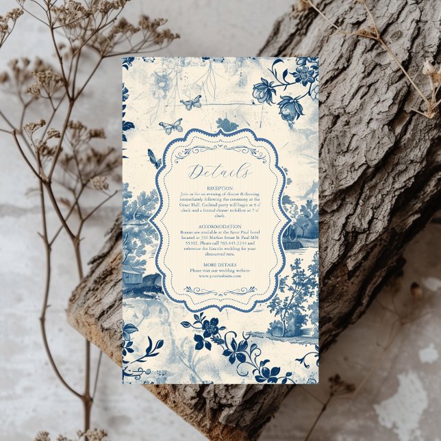 Carte D'accompagnement Victorian Dusty Blue French Toile Mariage (Créateur téléchargé)