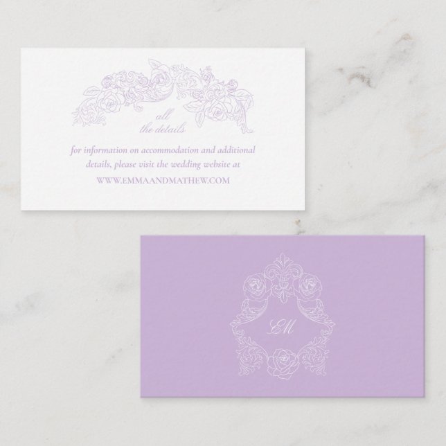 Carte D'accompagnement Victorian Lavender Crest Wedding Website (Devant / Derrière)
