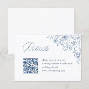 Carte D'accompagnement Victorian Ornate Blue Mariage QR code Détails