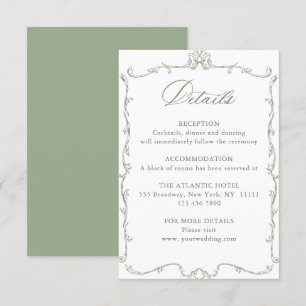 Carte D'accompagnement Victorian Ornate Floral Sage Green Détails du Mari