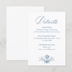Carte D'accompagnement Victorian Ornate Grace Floral Blue Détails du Mari