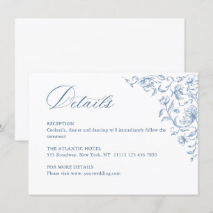 Carte D'accompagnement Victorian Ornate Grace Floral Blue Détails du Mari