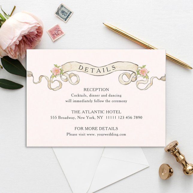 Carte D'accompagnement Victorian Ornate Grace Floral Détails du Mariage (Créateur téléchargé)