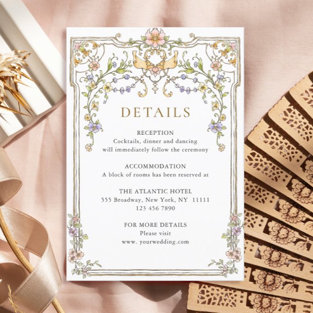 Carte D'accompagnement Victorian Ornate Grace Floral Détails du Mariage (Créateur téléchargé)