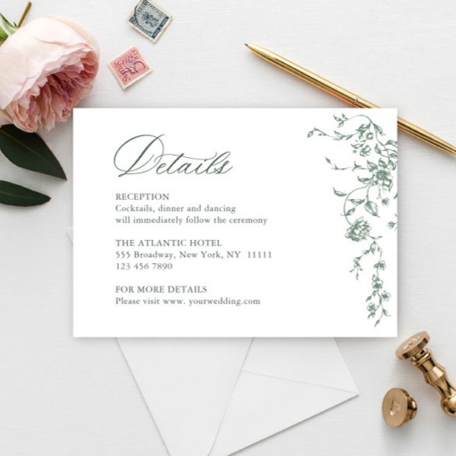 Carte D'accompagnement Victorian Ornate Grace Floral Sage Détails du Mari (Créateur téléchargé)