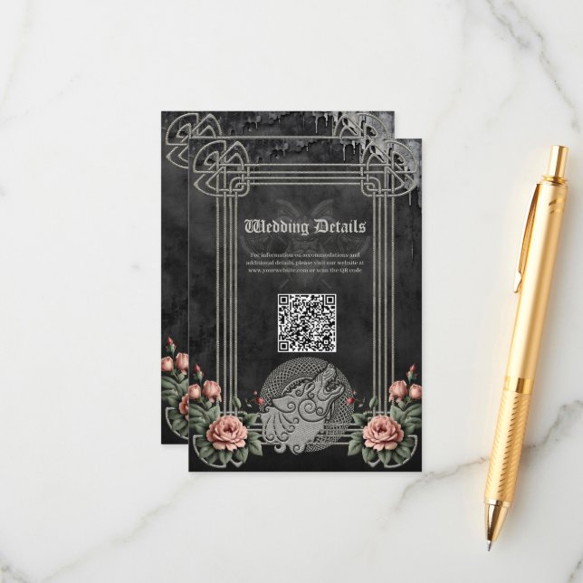 Carte D'accompagnement Viking Wolf & Rose. Une tête de loup stylisée (Devant/Arrière en situation)