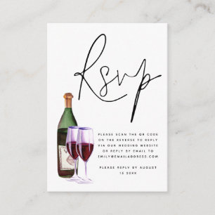 Carte D'accompagnement Vin bouteille de verre Script QR Code Mariage RSVP