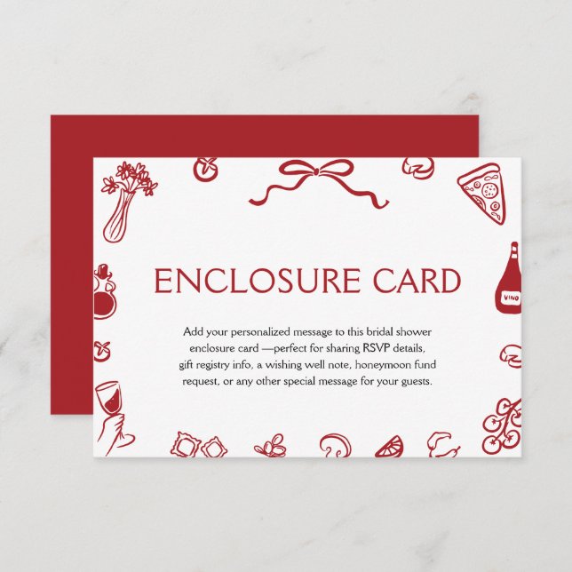 Carte D'accompagnement Vin de pizza italien à main rouge qui est plus (Devant / Derrière)