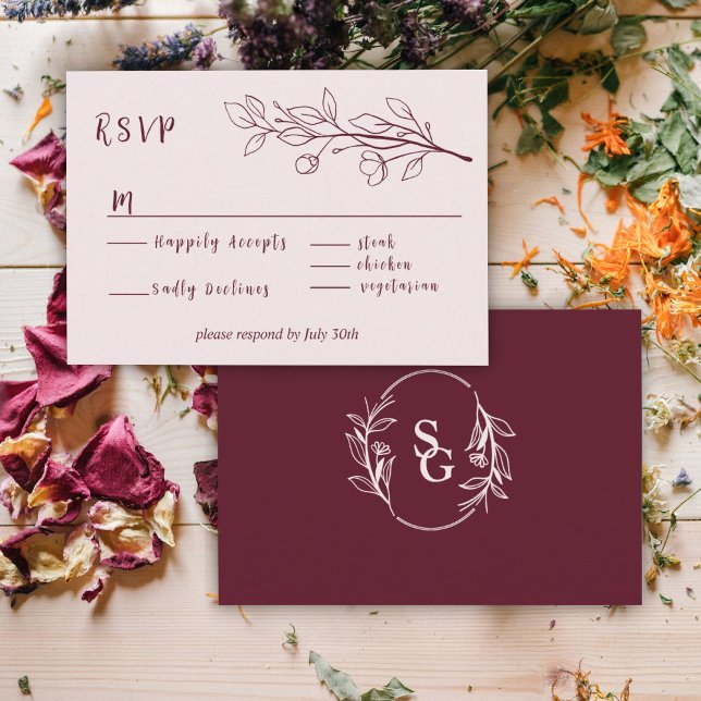 Carte D'accompagnement Vin rouge Simple Boho Floral RSVP (Créateur téléchargé)