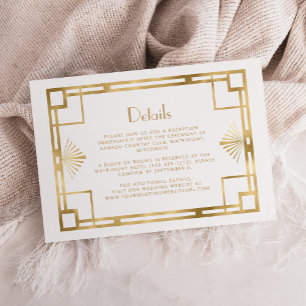 Carte D'accompagnement Vintage 1920s Déco White Gold Wedding Détails