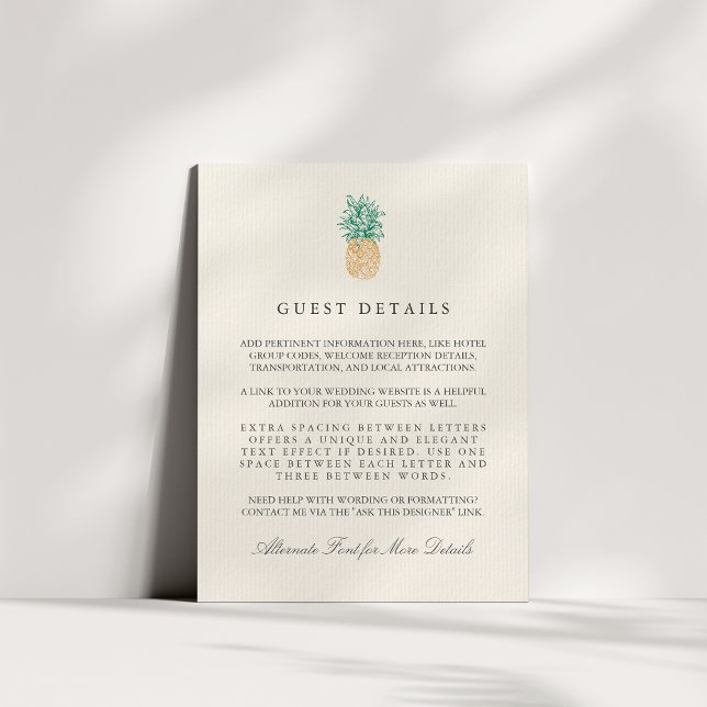 Carte D'accompagnement Vintage Ananas Mariage Informations clients (Créateur téléchargé)