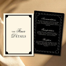 Carte D'accompagnement Vintage Black and Ivory Old Money Wedding Details
