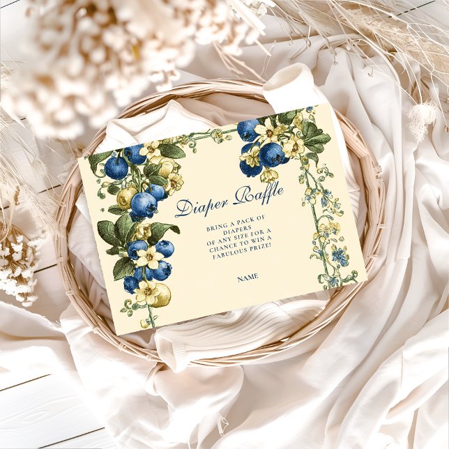 Carte D'accompagnement Vintage Blueberry Botanical Diapper Raffle  (Créateur téléchargé)