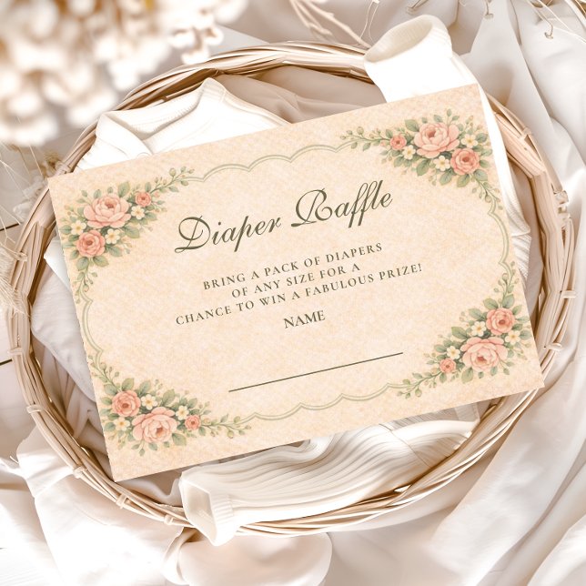 Carte D'accompagnement Vintage Blush Rose Garden Diapper Raffle (Créateur téléchargé)