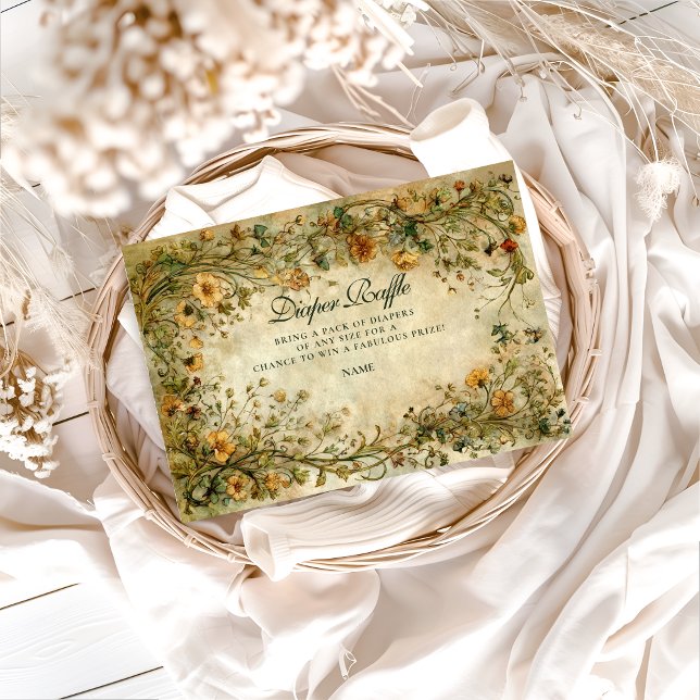 Carte D'accompagnement Vintage Botanical Wildflower Diapper Raffle  (Créateur téléchargé)