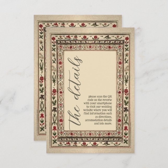 Carte D'accompagnement Vintage cadre Ethnic Motif Mariage (Devant / Derrière)